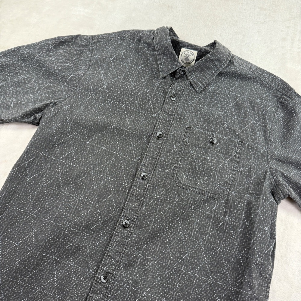 Voyager Mens Black Grey Geometric Textured Short Sleeve Button Down Shirt L